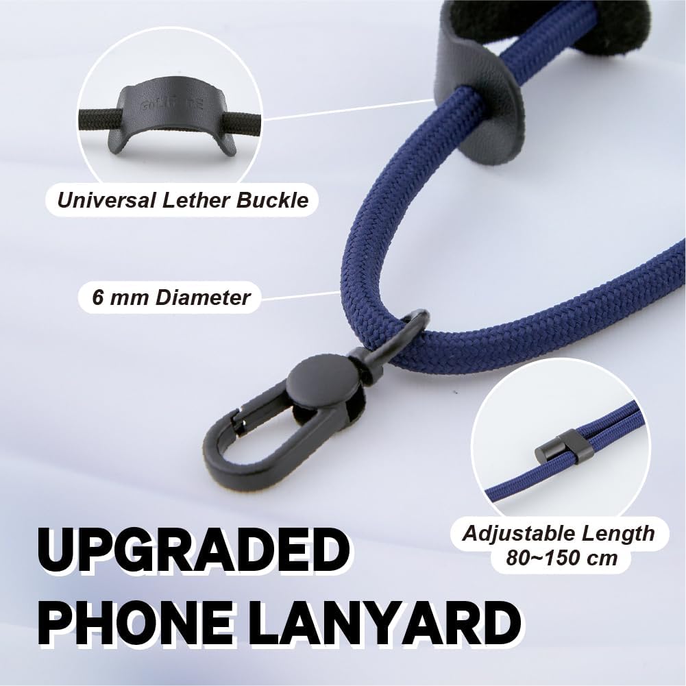 Universal Phone Lanyard, Anti-Theft Crossbody Strap for iPhone 16 Pro Max and Most Smartphones, Adjustable Cell Phone Neck Holder w/ 2 Non-Adhesive Tether Tabs for Men and Women, Navy/Black