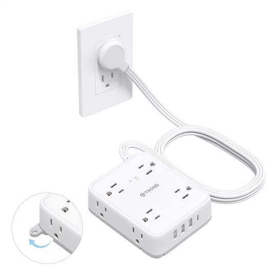 TROND Surge Protector Power Strip with USB, Ultra Thin Flat Plug 5ft Extension Cord 1625W, 3 USB A & 1 USB C, 8AC Outlets 1440J Surge Protection Wall Mount for Home Office Dorm Room Essentials, White