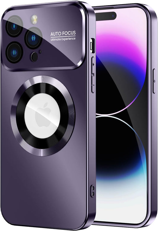 Magnetic for iPhone 14 Pro Max Case, Compatible with MagSafe, Built-in Camera Lens Protector, Logo View, Military Grade Drop Proof Phone Case Cover, Purple