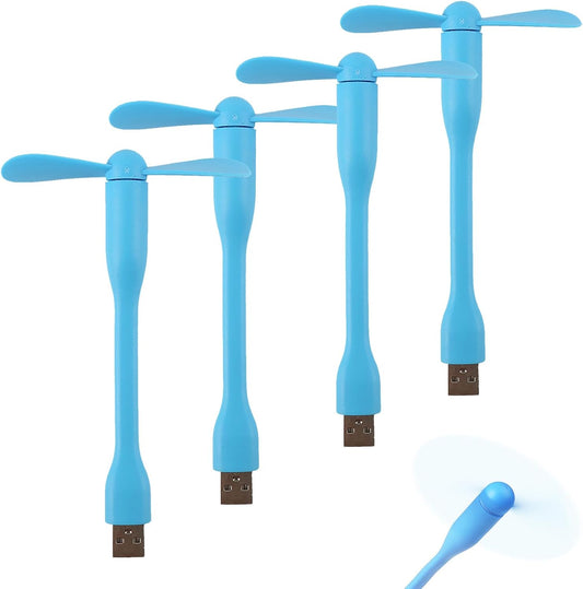 Mini USB Fan, Portable Pocket Fan USB-A Powered Little Cooler, Quiet Operation, for Home Office Car Outdoor Travel- 4 Pack (Blue)