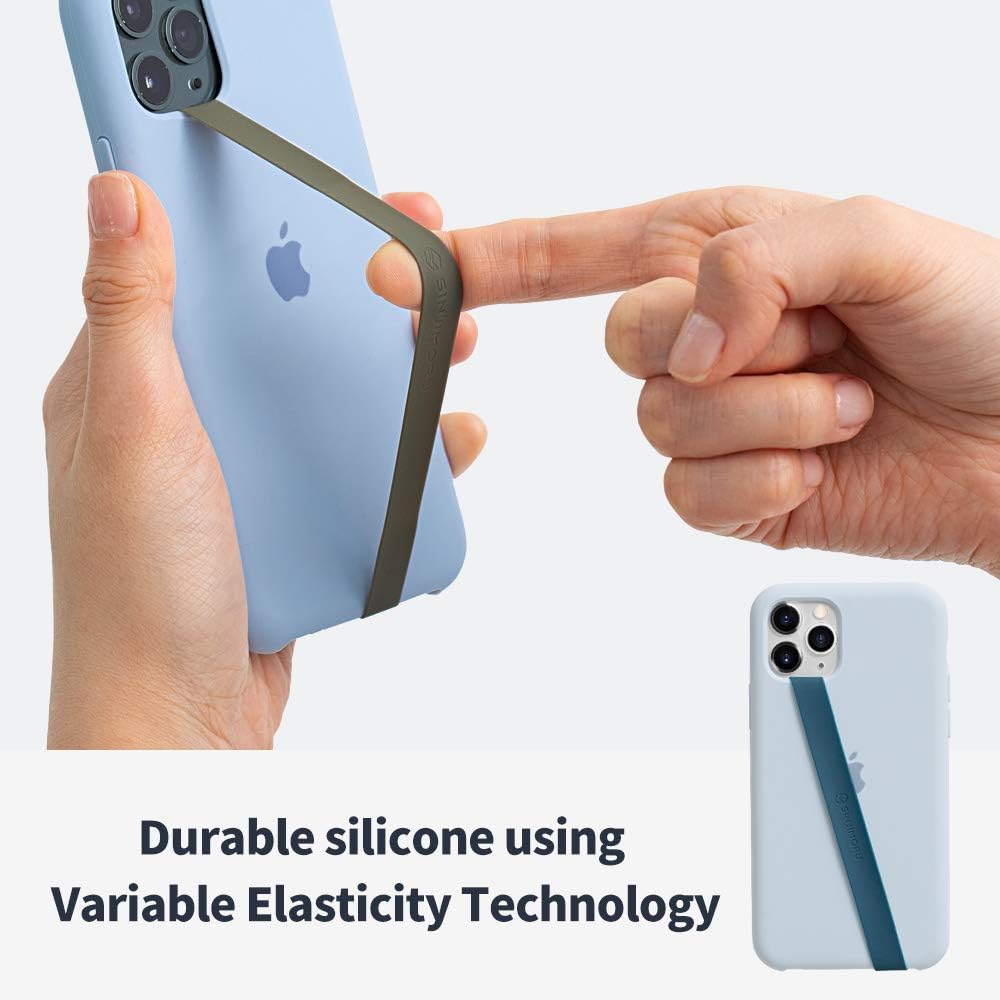 Sinjimoru Stretchable Silicone Phone Strap, Flexible and Elastic Grip Holder for iPhone & Android, Secure Phone Loops Finger Grip with Wireless Charging Support Sinji Loop Olive Grey