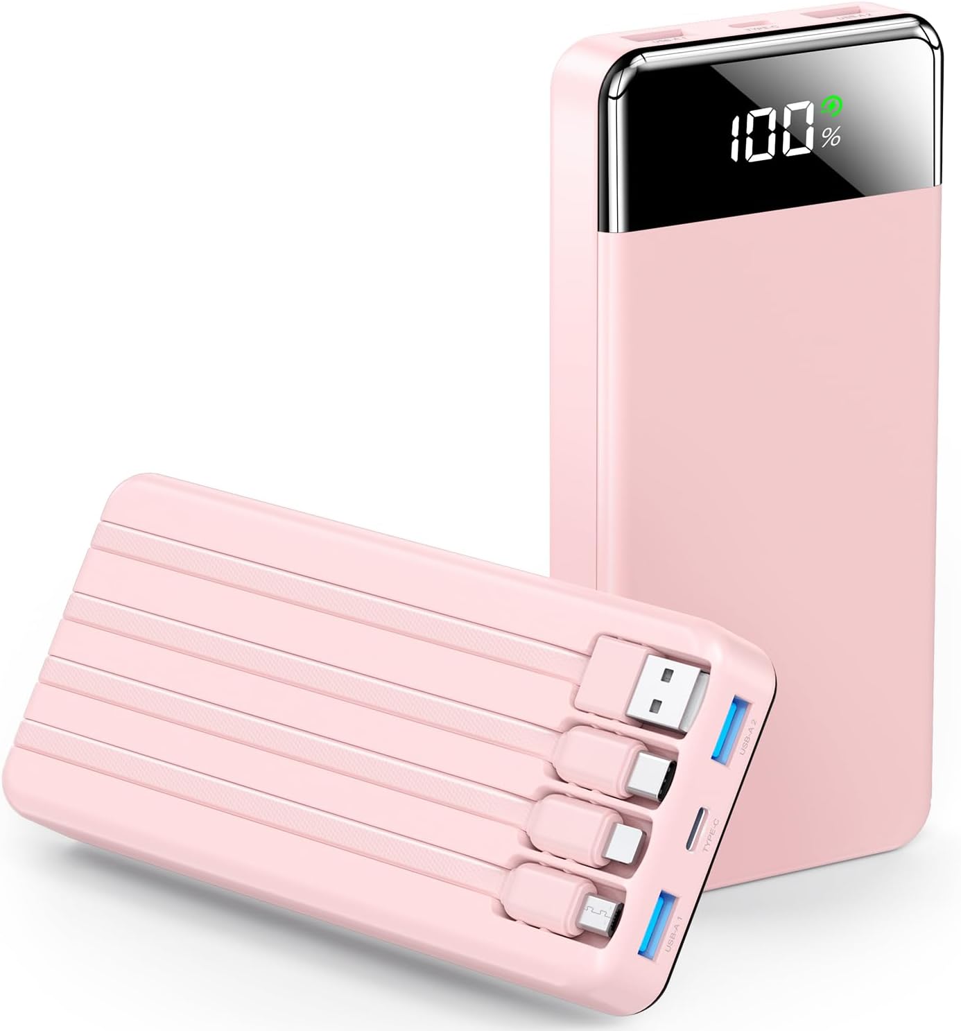SABANI Portable Charger 35000mAh Power Bank - Portable Battery with 4 Built in Cables, 22.5W Fast Charging Battery Pack Compatible with iPhone 16 15 14 13 Samsung Android Phone etc (1 Pack, Pink)