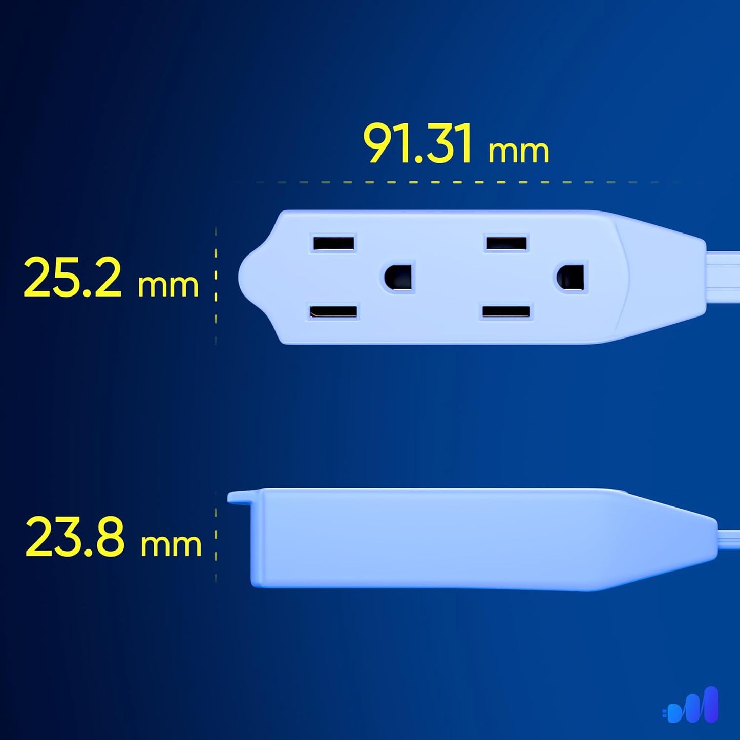 Maximm Cable 2 Ft 360° Rotating Flat Plug Extension Cord, 16/3 AWG Multi 3 Outlet 3-Prong Grounded Wire- White - UL Certified