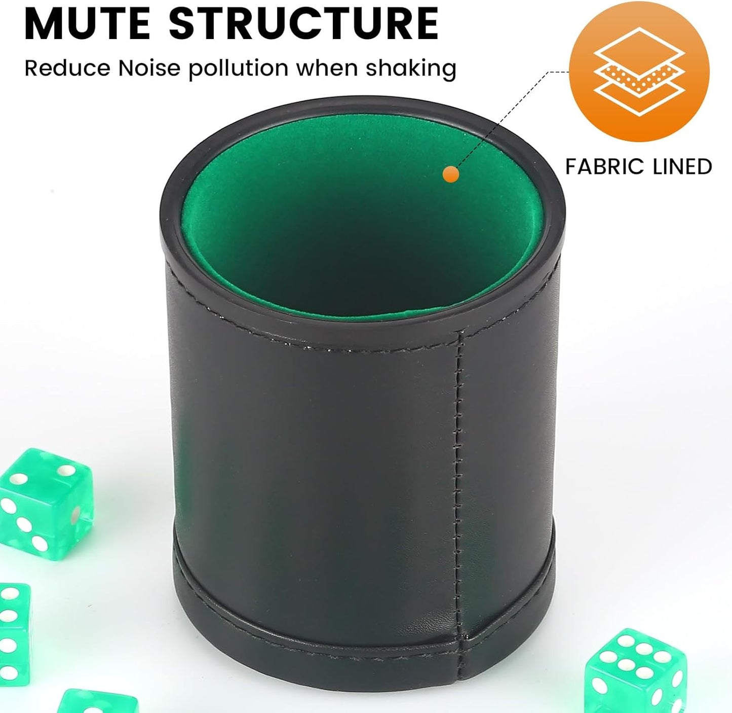 5 Pack PU Leather Dice Cups Velvet Felt-Lined Shaker Cups with 30 Dot Dice for Bar Party Yahtzee Farkle Dice Games