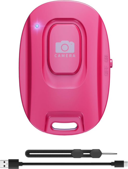 MAIRAN Rechargeable Wireless Camera Remote Shutter for iPhone and Android Smartphones, Bluetooth Phone Remote Control,Selfie Button for Photos and Videos Charging Cable Included-Pink