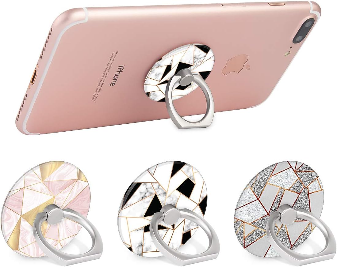 Bonoma Phone Ring Grip, 3 Pack Geometric Marble 360 Degree Rotation 180 Degree Flip Finger Ring Stand Holder Compatible with Smartphones and Tablets
