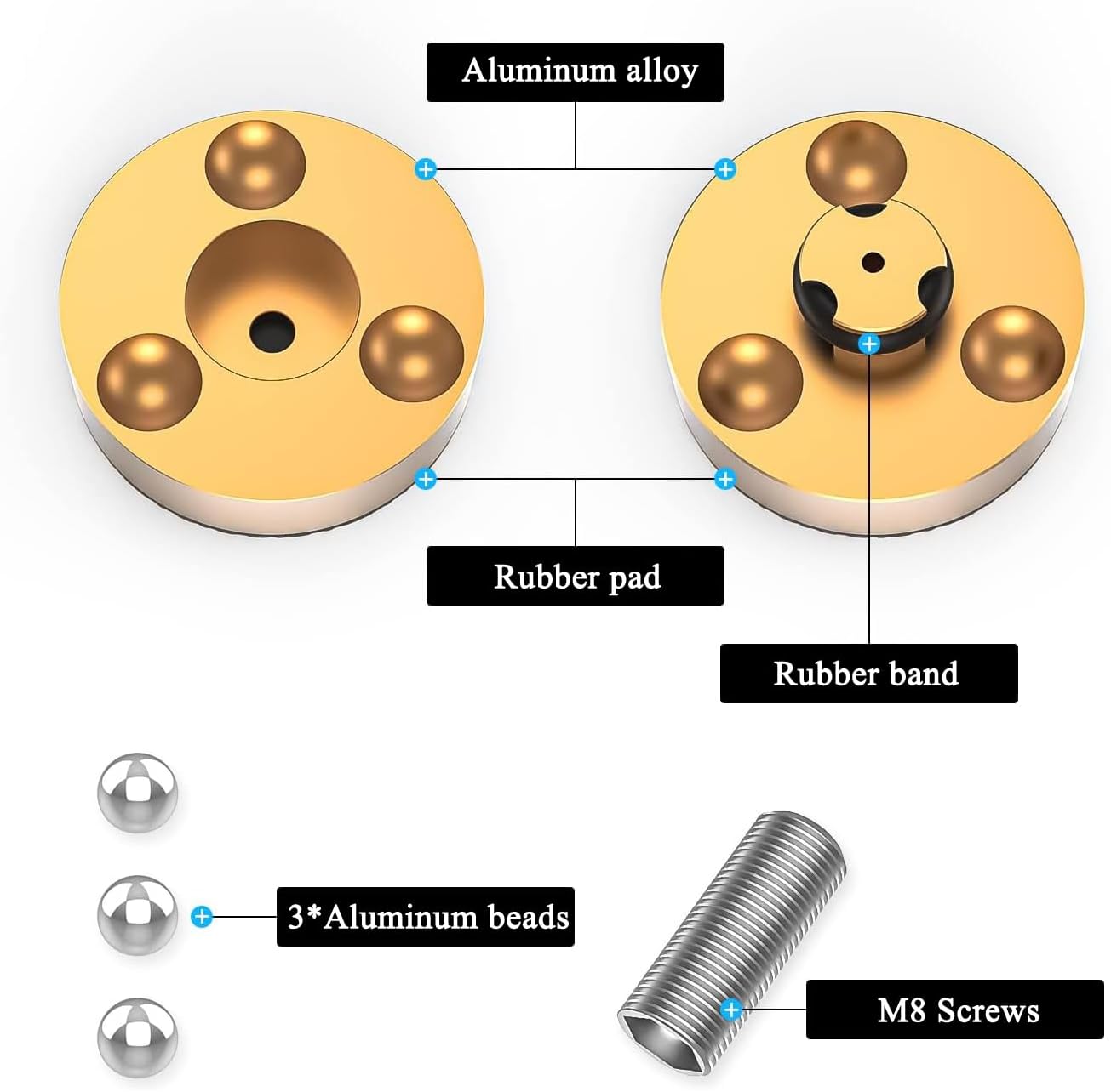 Audiocrast HiFi Speaker Spikes Stand Feet Shock Absorber Feet Pads Isolation Feet 40mm×23mm Aluminum with Balls for Audio Speaker Subwoofer CD DVD Amplifier Turntable DAC