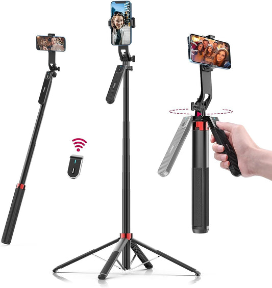 ULANZI MA09 Extendable Selfie Stick Tripod Stand - 71" Quadrapod with All-in-1 Phone Clip, Travel Tripod for iPhone, Sony, Canon Action Camera