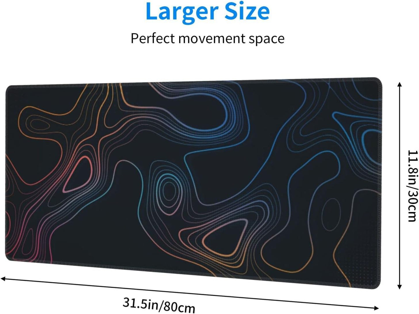 Topographic Contour Map XL Mouse Pad 31.5 x 11.8 Inch Gaming Mousepad Extended Large Mousepad with Nonslip Rubber Base Stitched Edges Laptop Desk Pad Home Office Supplies