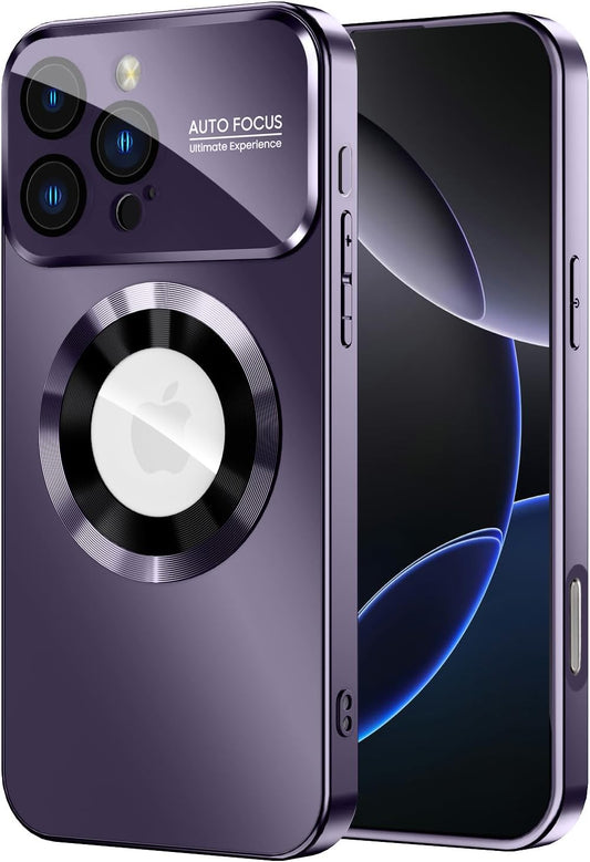 Magnetic for iPhone 16 Pro Max Case, Compatible with MagSafe, Built-in Camera Lens Protector, Logo View, Military Grade Drop Protection Phone Cover, Purple
