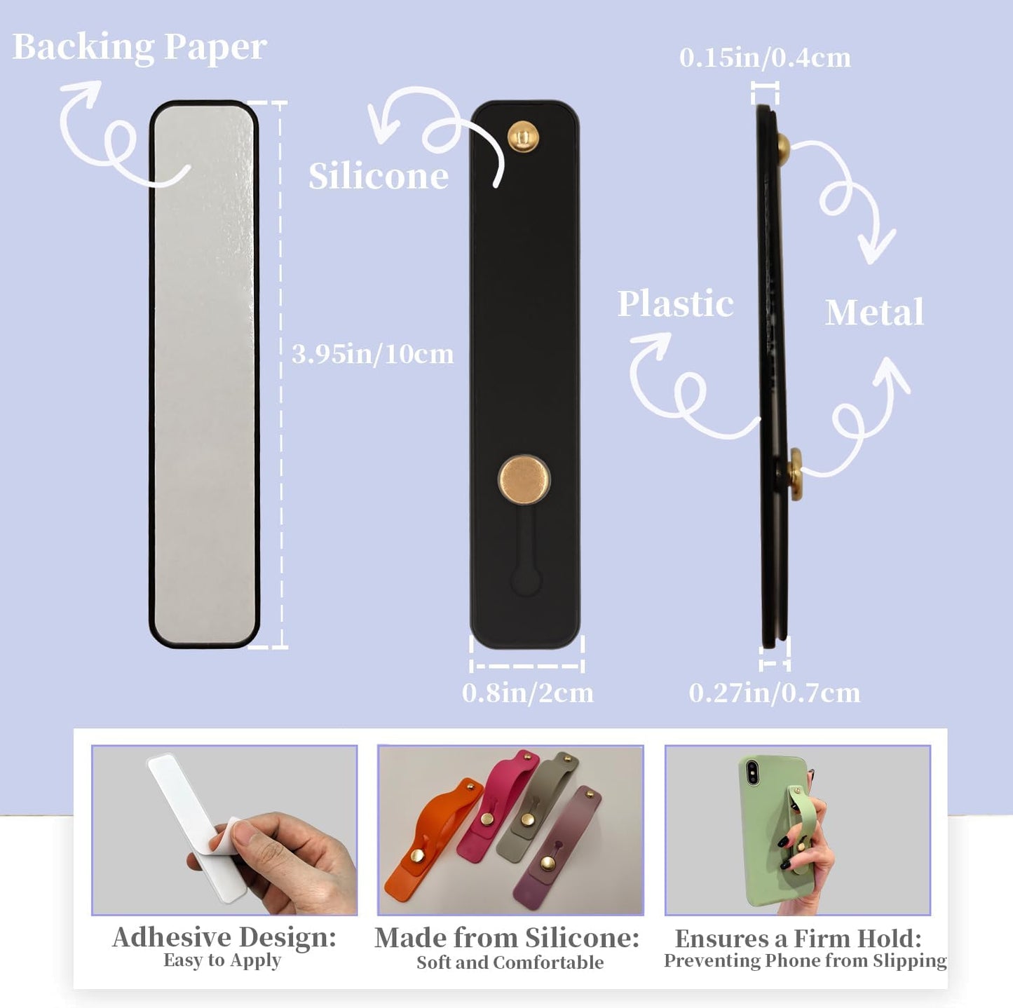 Phone Finger Holder Grip Handle Kickstand for iPhone Case, Mobile Phone Fin with Silicone Hand Band Strap, Silicone Cellphone Knob Loops for Back of Phone - 6 Pack Blue