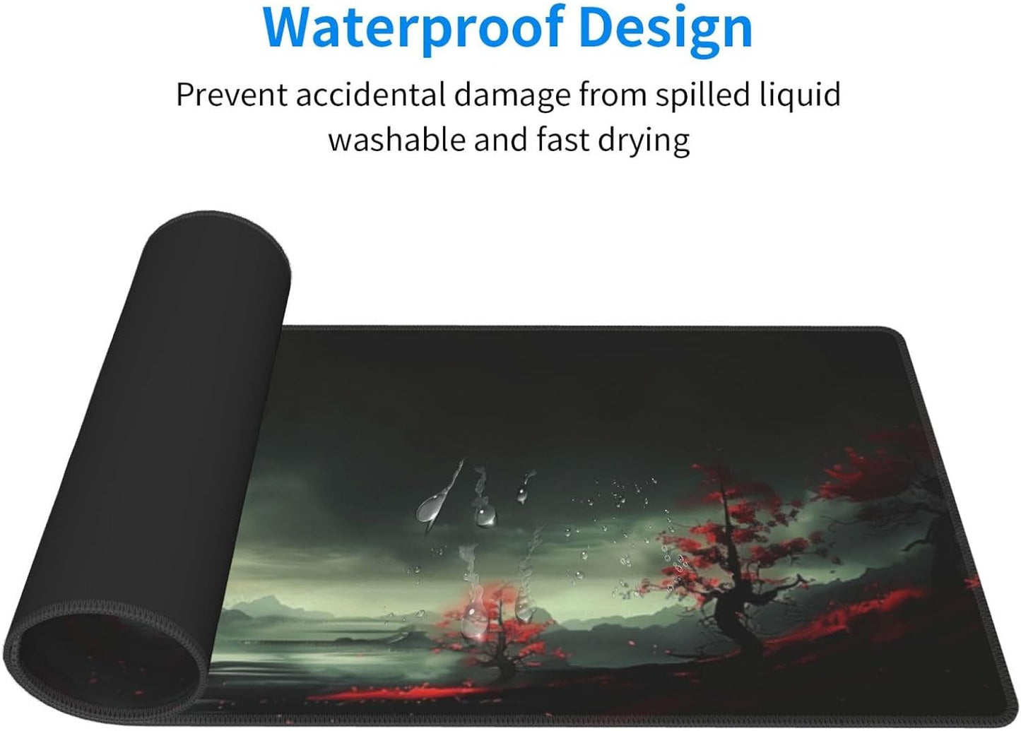 Extended Gaming Mouse Pad, Large Desk Mat XL Anime Mouse Pad Waterproof with Stitched Edges, Non-Slip Desktop Pad for Home and Office, Level Up Your 31.5x11.8 Inch (Red Moon)