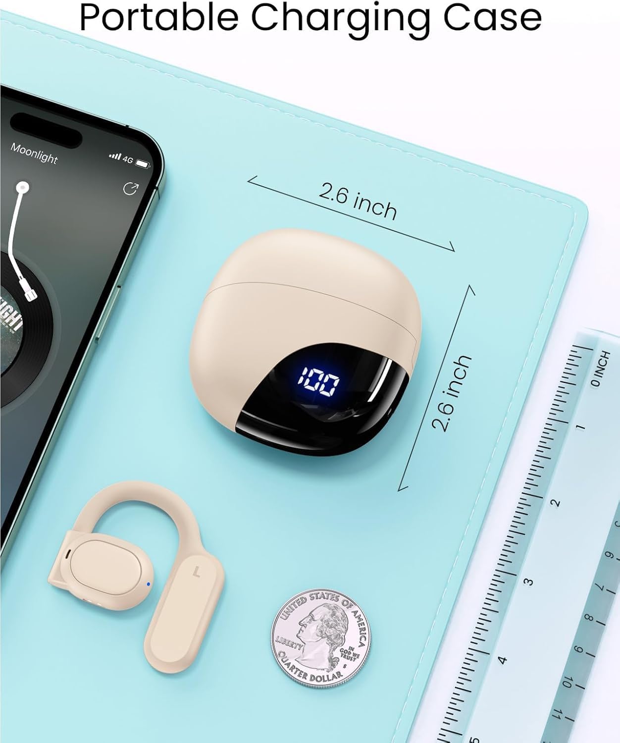 TAGRY Open Ear Earbuds Wireless Bluetooth Headphones 80Hrs Playtime Ear Buds with Earhooks IPX7 Waterproof Touch Control Earphones Sport Headsets for Workout Running Beige