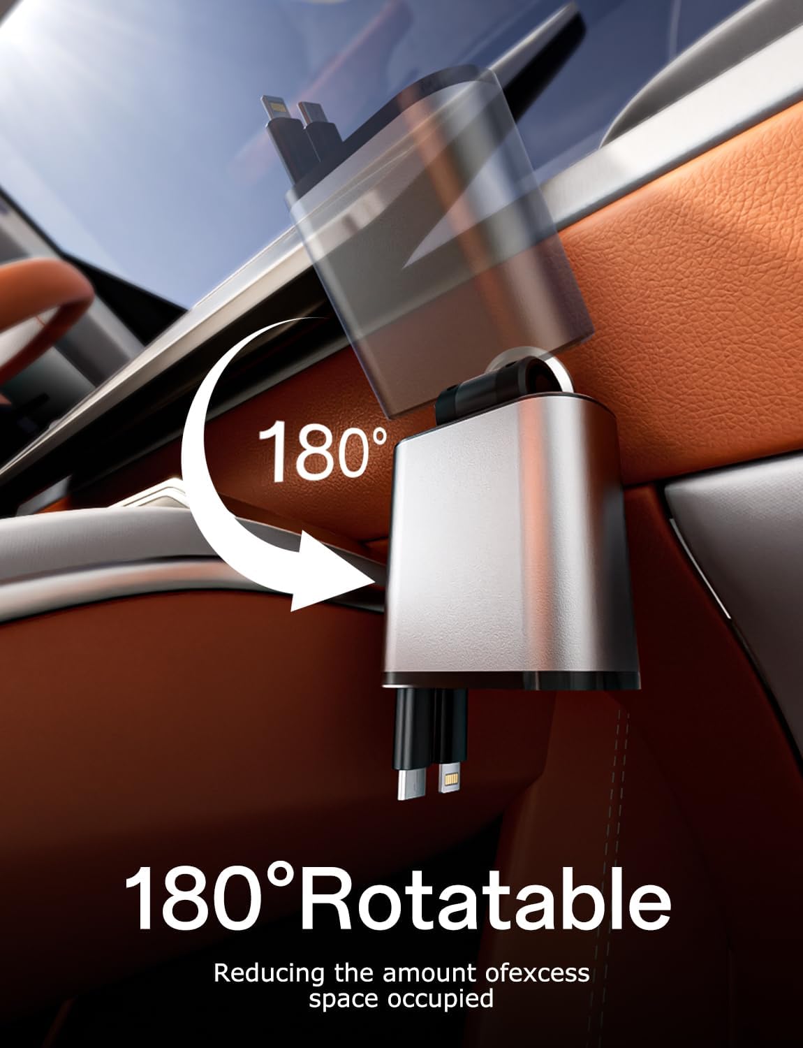 Retractable Car Charger with Dual Retractable Cords, Type-C Cable Fast Charging Up to 100W, 4 in 1 Fast Car Phone Charger with Voltage Display for iPhone 16/15/14/13/12 Pro Max,iPad,Samsung