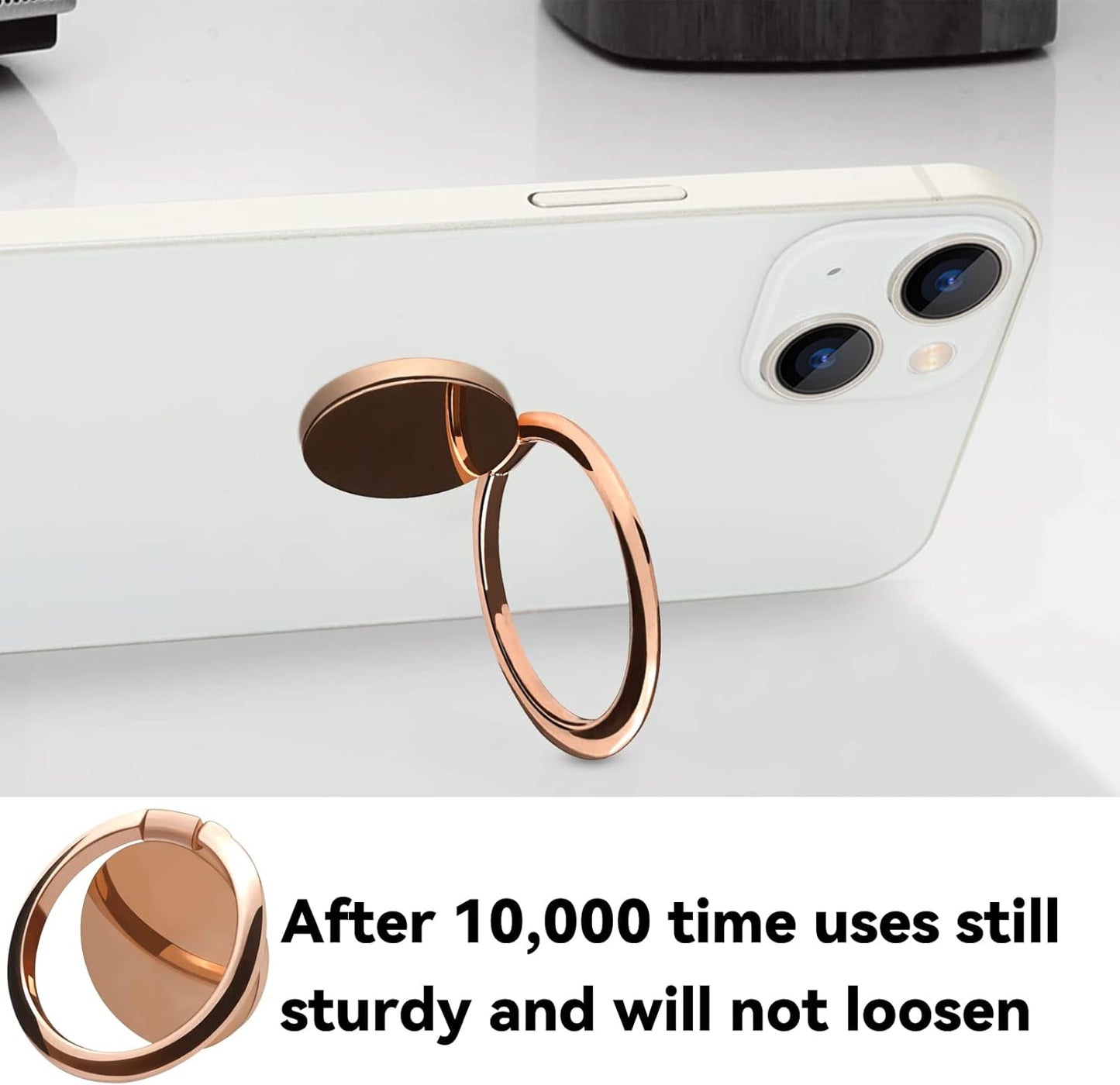 Metal Cell Phone Ring Holder Finger Ring Stand, 360 Degree Rotation Ring Kickstand Grip Holder for Magnetic Car Mount, Rose Gold