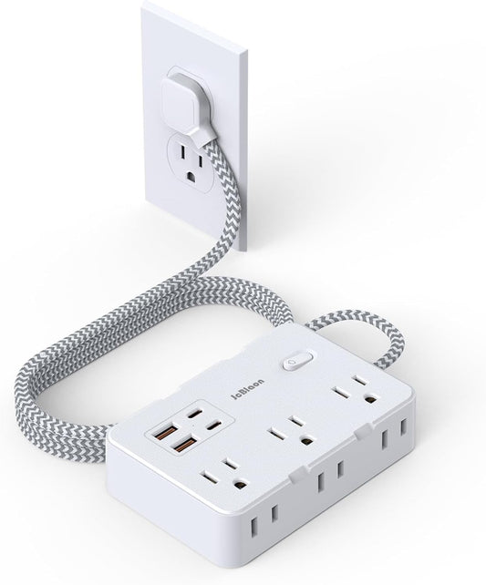 Surge Protector Power Strip 5 Ft Cord, Ultra Thin Flat Extension Cord with 6 Outlets 4 USB Ports(2 USB C), Flat Plug Power Strip, Braided Power Cord for College Dorm Room Essentials