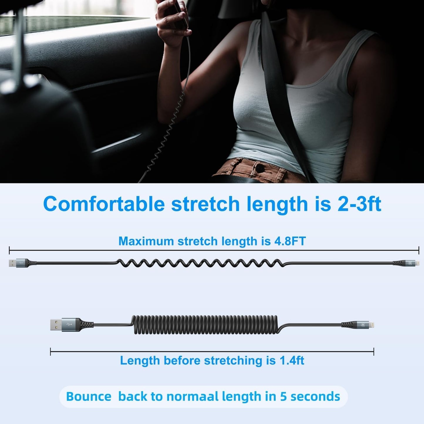 iPhone Charger Cable for Car [3FT+6FT], Coiled Lightning Cable [Apple MFi Certified] 2 Pack Lightning Cord Compatible with iPhone14 13/12/11 Pro Max/XS MAX/XR/XS/X/8/7/Plus/6S iPad/iPod-Black