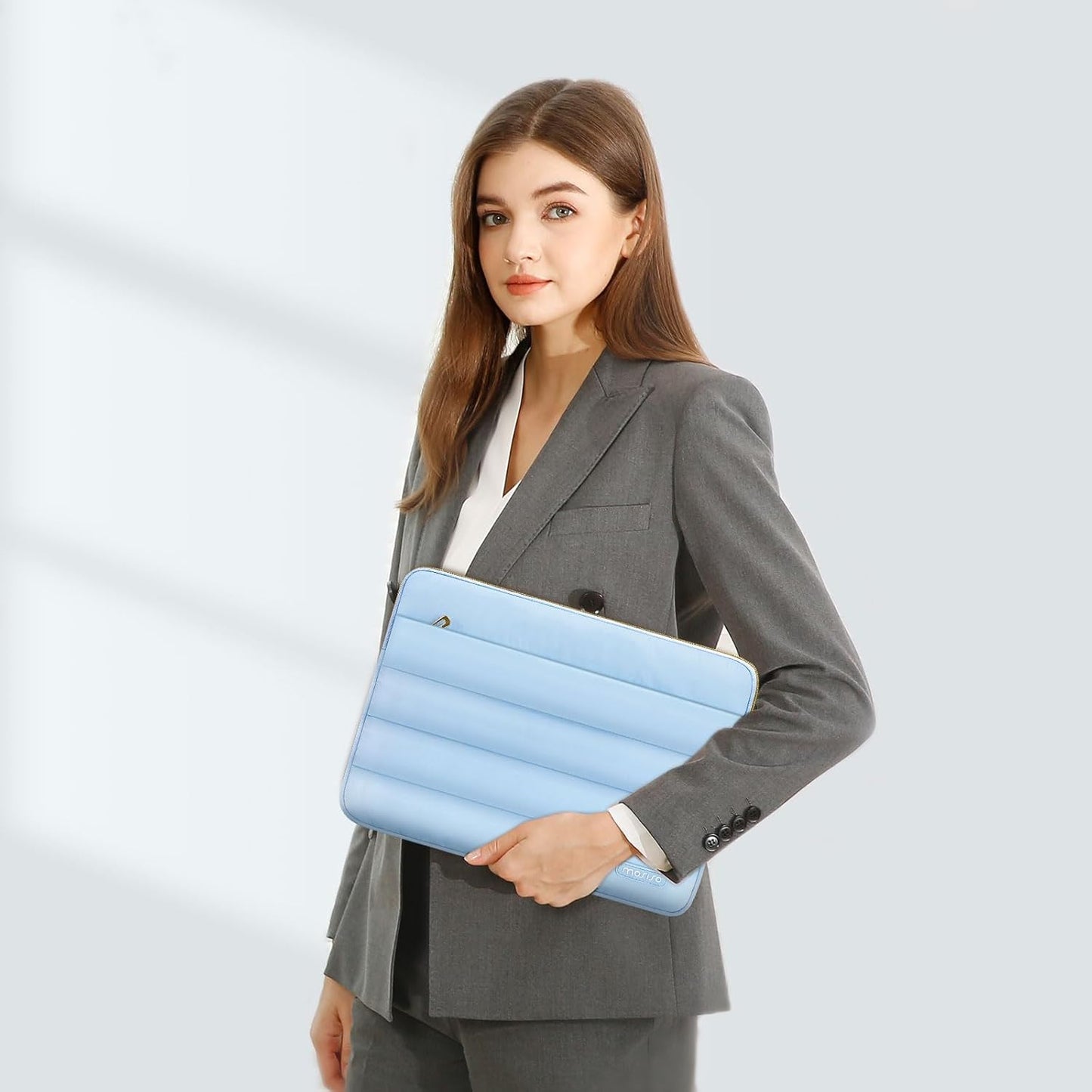 MOSISO 13.3 inch Laptop Case, 13-13.3 inch Puffy Laptop Sleeve Compatible with MacBook Air 13 13.6 M4 M3 M2 M1/Pro 13/Pro 14, HP Dell ASUS Lenovo,Polyester Horizontal Bag with Small Case, Air Blue