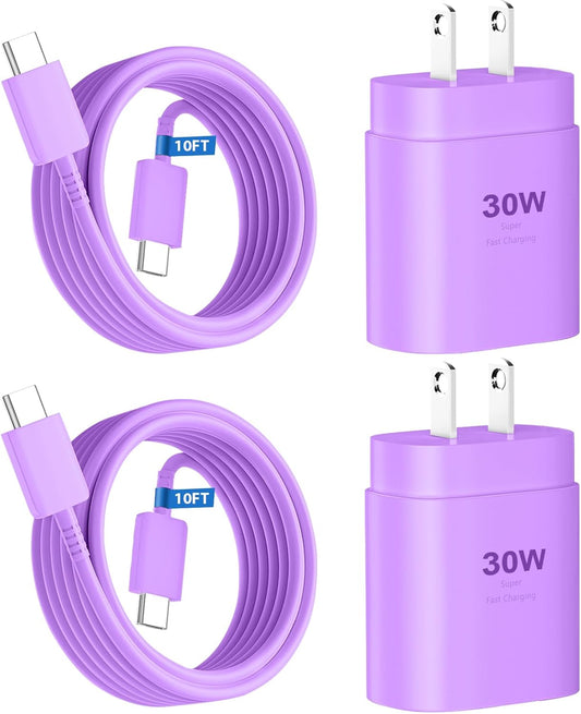 Phone 16 15 Charger,30W USB C Fast Charger Block & 10FT Long C to C Fast Charging Cable Cord for Phone 16 15/16 15 Pro Max/ 16 15 Plus/ 15 Mini,Pro 12.9/11 inch,10th Gen,Samsung Galaxy S24Ultra,Purple