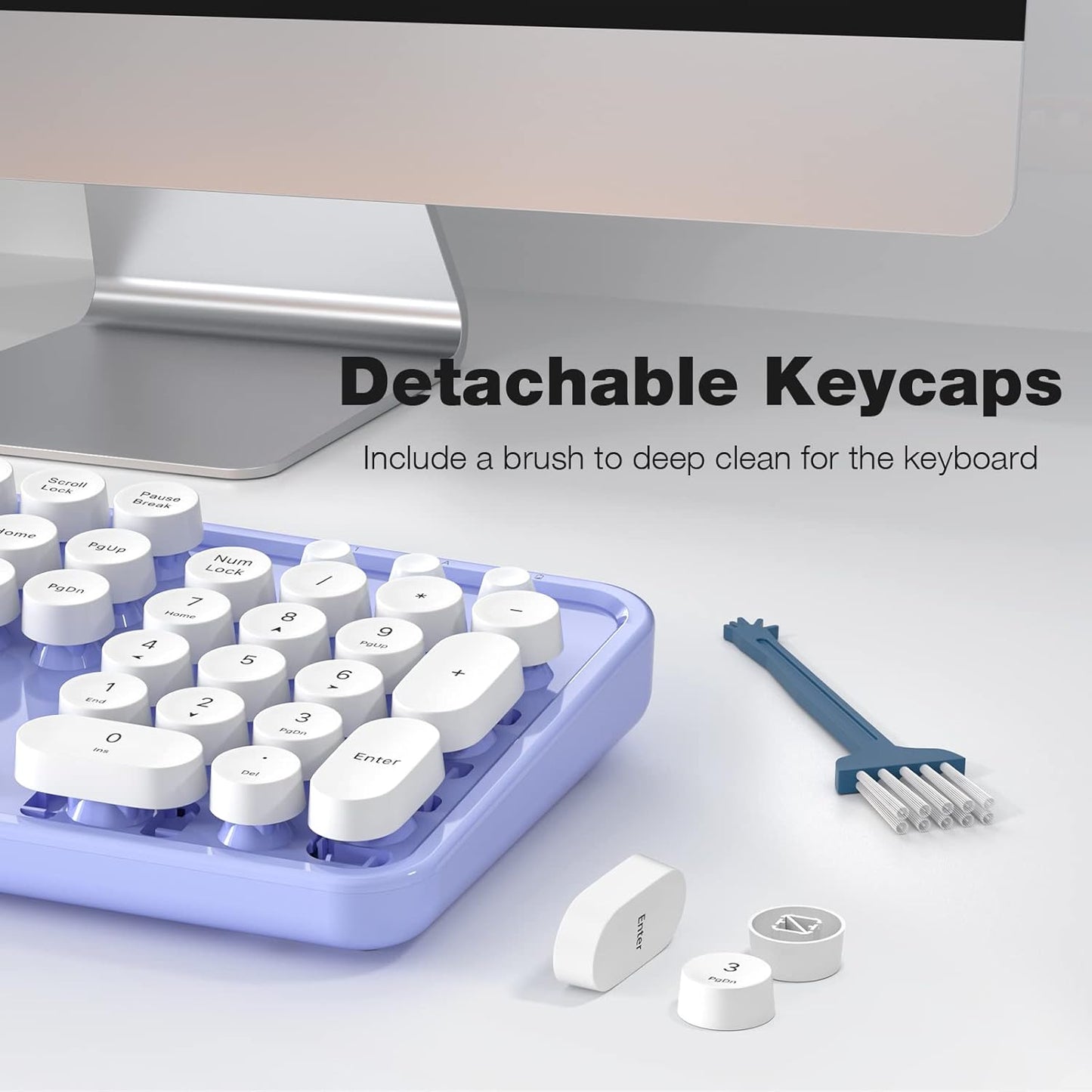 KNOWSQT Wireless Keyboard and Mouse Combo - White-Purple Full-Sized 2.4 GHz 104 Keys Typewriter Cute Keyboard, Round Keycap and Optical Mouse for Windows, Computer, PC, Laptop, Desktop