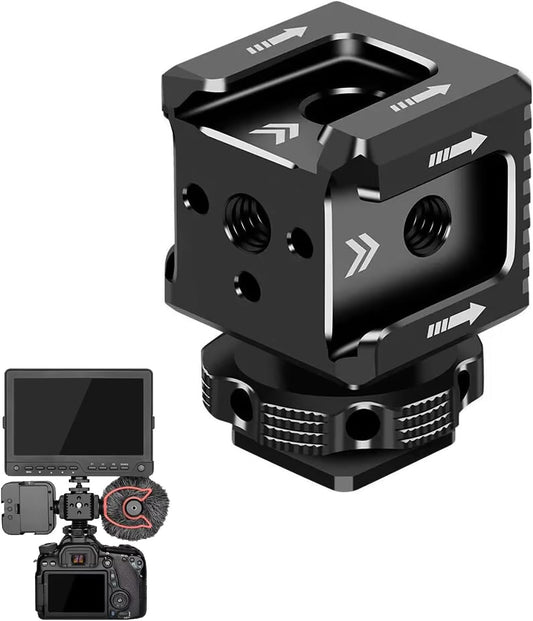3 Port Cold Shoe Mount with 1/4"-20 Thread for Camera Cage Flash LED Monitor Microphone etc., Aluminum Camera Triple Cold Shoe Extension Bracket Compatible with Nikon, Canon, Sony..DSLR/SLR