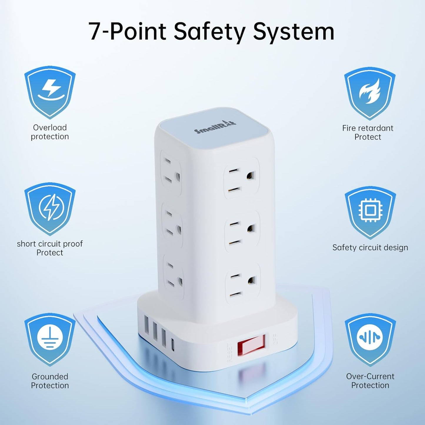PD20W Power Strip Tower Surge Protector,16.5FT Extension Cord,Power Strip with USB 12 Outlets with 4 USB Ports (1 USB C), Flat Plug Multi Plug Outlet Extender Overload Protection for Home Office