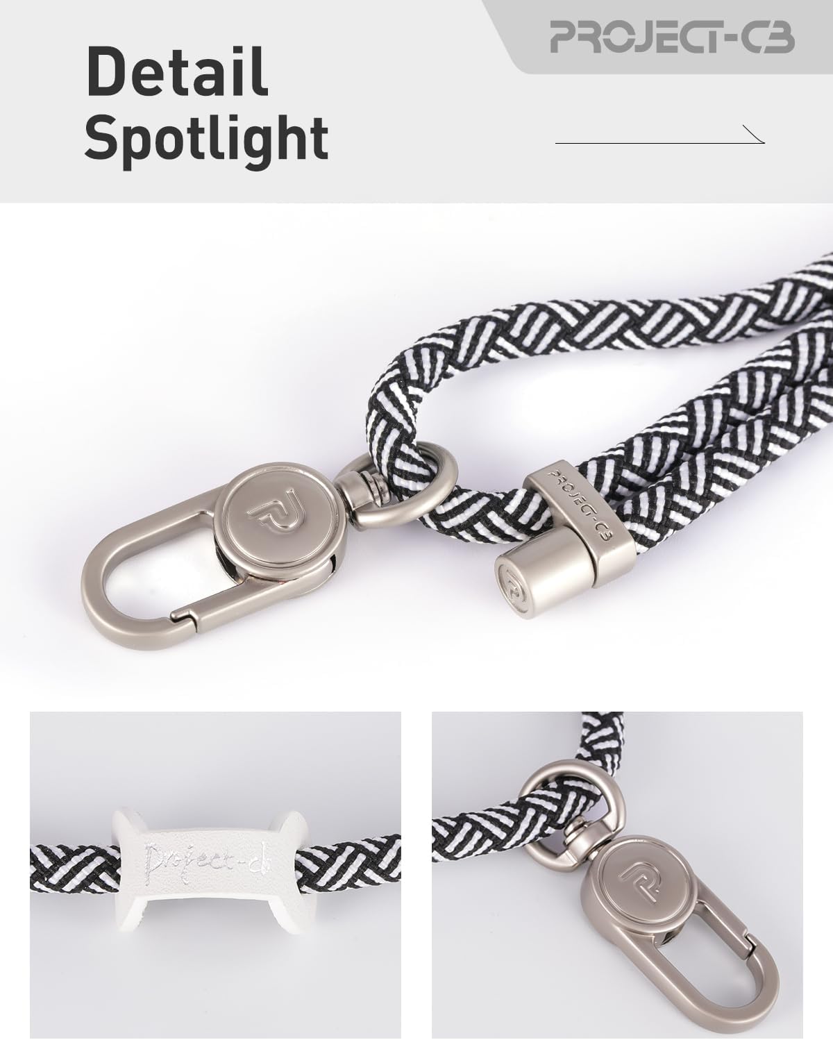 project-cb Cell Phone Lanyard 1,Phone Tether Tab 2,Crossbody Strap,Lanyards for Around the Neck,Adjustable Strap 80-160cm (White-Black-S)