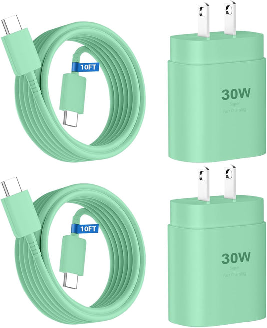 Phone 15 Pra Max Charger Fast Charging,30W USB C Phone 15 Fast Charger Block &10FT Long Type C Cable Cord for Phone 15/15 Pro Max/15 Pro/15 Plus/Pro 12.9/11 inch,S24 Ultra,Green