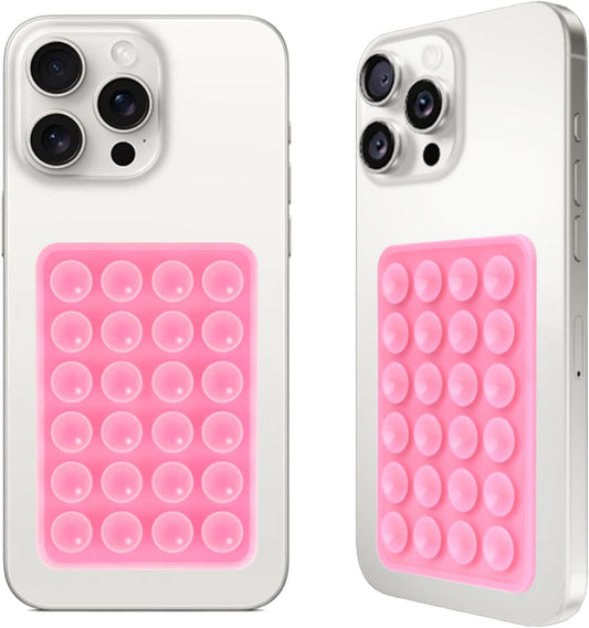 2PCS Silicone Suction Phone Case Mount,Non Slip Suction Cup Phone Mount,Hands-Free Phone Accessories Holder for Selfies and Videos,Silicon Adhesive Phone Stand Sticky for Cell Phone Pink