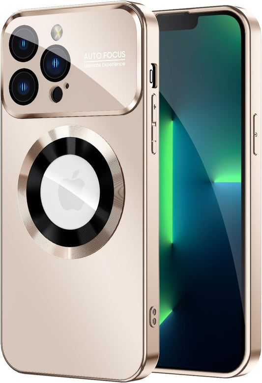 Magnetic for iPhone 13 Pro Max Case, Compatible with MagSafe, Built-in Camera Lens Protector, Logo View, Military Grade Drop Proof Phone Case Cover, Desert Titanium