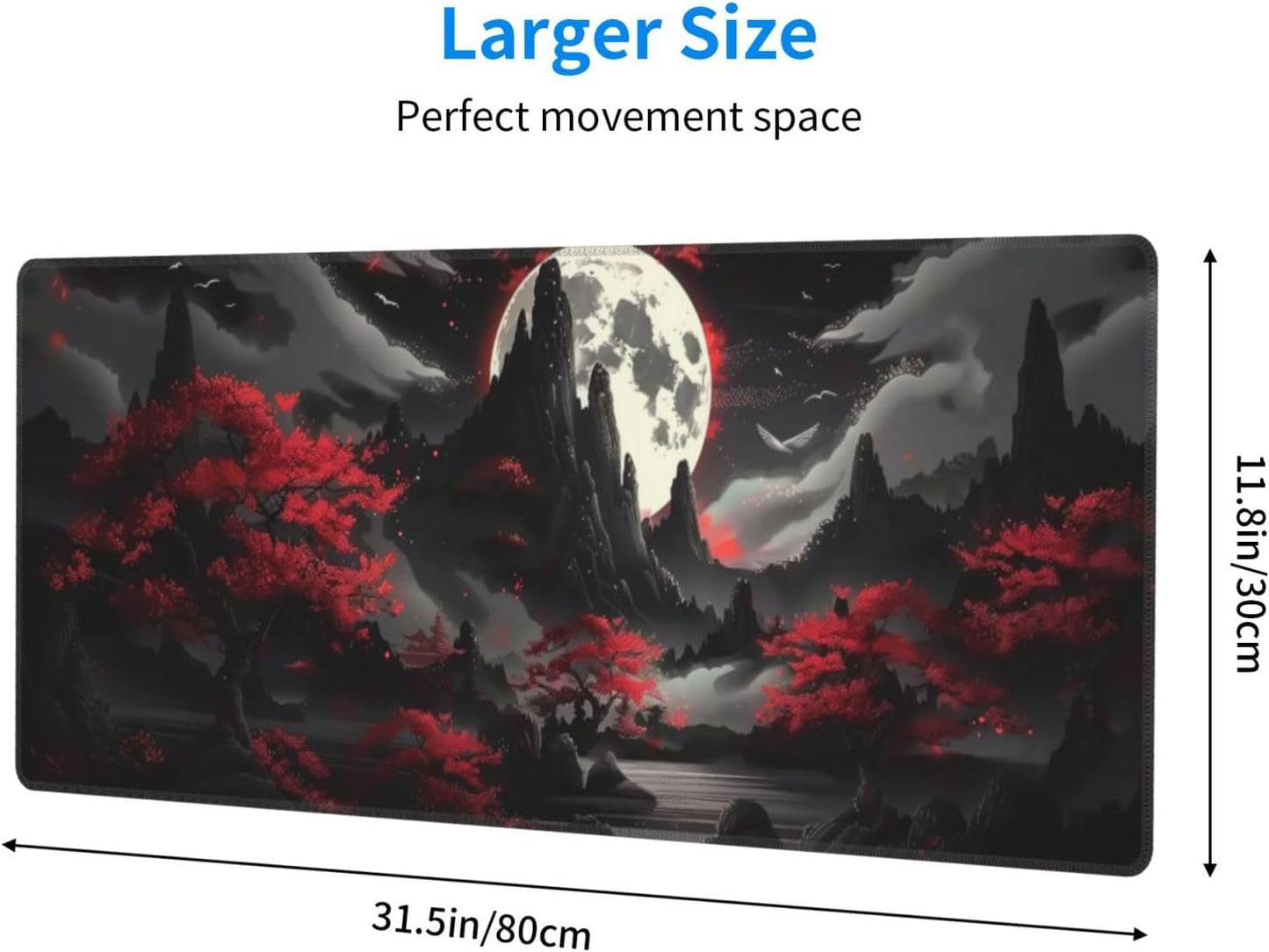 Extended Gaming Mouse Pad, Large Desk Mat XL Anime Mouse Pad Waterproof with Stitched Edges, Non-Slip Desktop Pad for Home and Office, Level Up Your 31.5x11.8 Inch (Night Canyon)