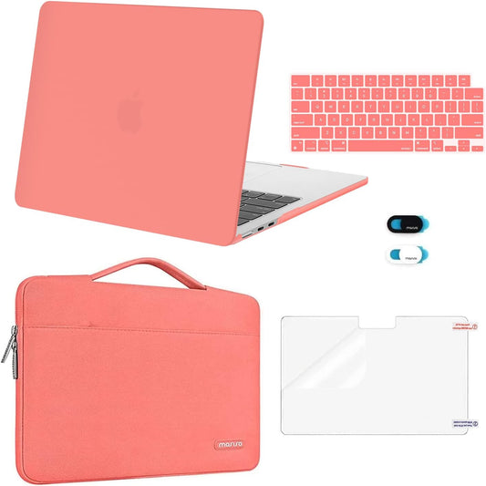 MOSISO Compatible with MacBook Air 13 inch Case 2025 2024 2023 2022 M4 A3240 M3 A3113 M2 A2681, Hard Shell&Sleeve Bag&Keyboard Skin&Webcam Cover&Screen Film for MacBook Air 13.6 inch, Coral
