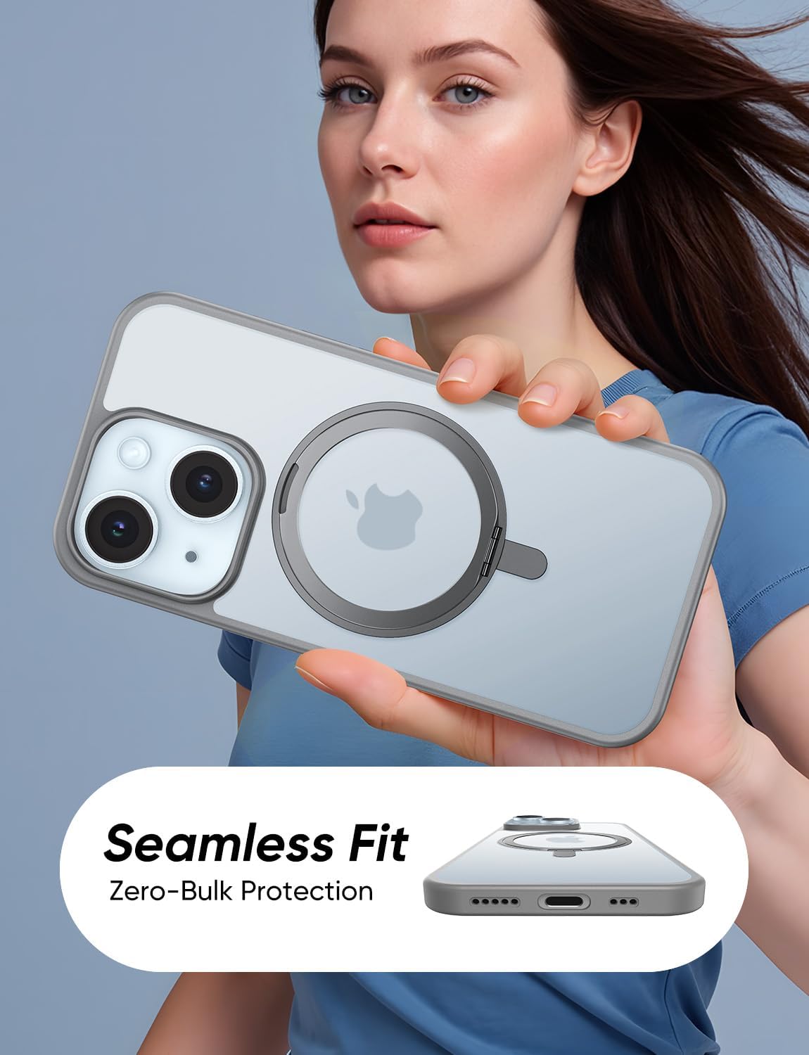 MAGIC JOHN 360° Rotatable Magnetic Invisible Stand for iPhone 15 Case [Anti-Slip Grip] [Compatible with MagSafe] 16FT Shockproof for iPhone 15 Case with Kickstand, Black