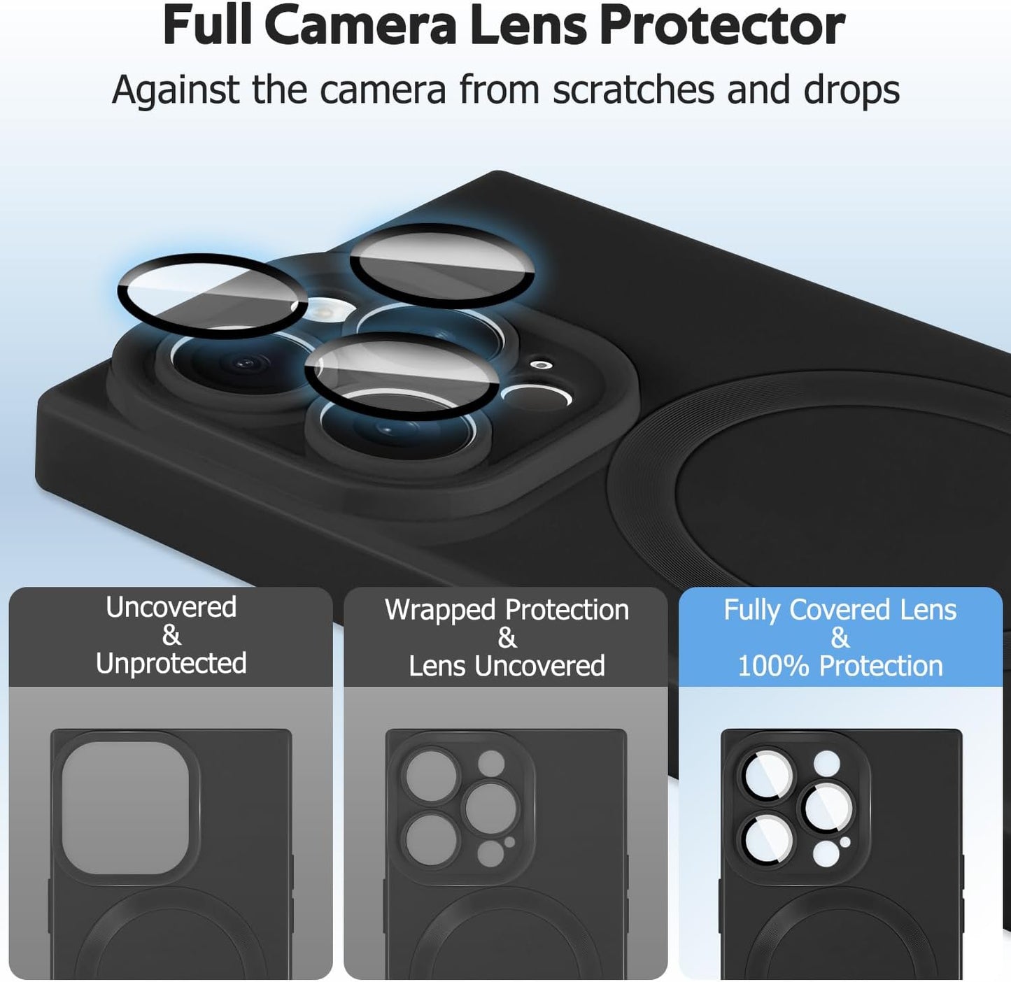 Designed for iPhone 15 Pro Case Compatible with Magsafe Cover Camera Lens Protector Military Grade Protection Shockproof Soft TPU Slim Magnetic Phone Case for iPhone 15 Pro Black