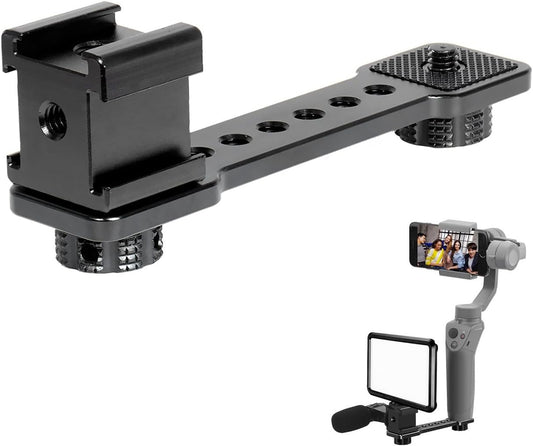 3 Port Cold Shoe Mount Plate for Camera LED Monitor Microphone etc., Aluminum Camera Triple Cold Shoe Extension Bracket Compatible with DJI OSMO Mobile 7P/67/SE, Zhiyun 5S/4/ Feiyu Gimbal Stabilizer