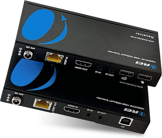 OREI 4K KVM HDMI Extender Over LAN HDBaseT PoC Single CAT5e/CAT6A/CAT7 Cable 4K 60Hz - Upto 400 feet 4:4:4 - Remote, Keyboard, Mouse, USB Control