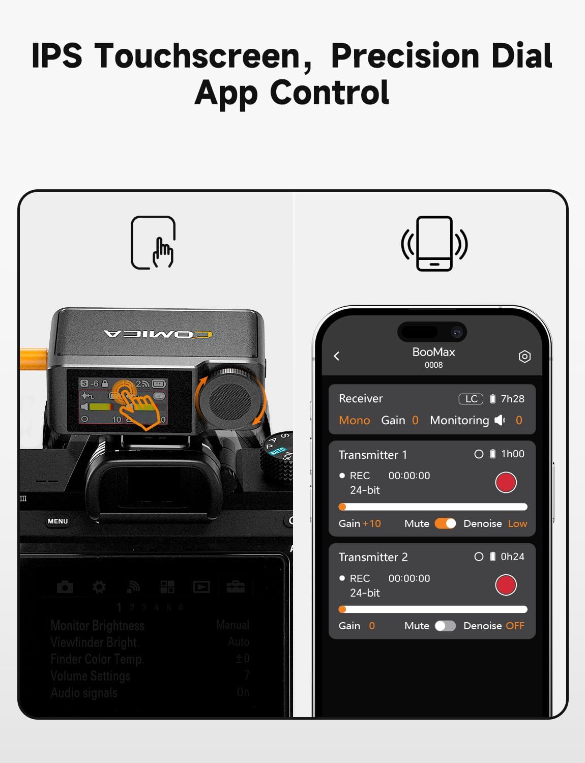 COMICA BooMax Wireless Lavalier Microphone System, 32-Bit Float Mic with 32GB Internal Recording, Touchscreen, Noise Cancellation, Dual Lapel Mics for iPhone, Android, DSLR, Camera, Video, Streaming