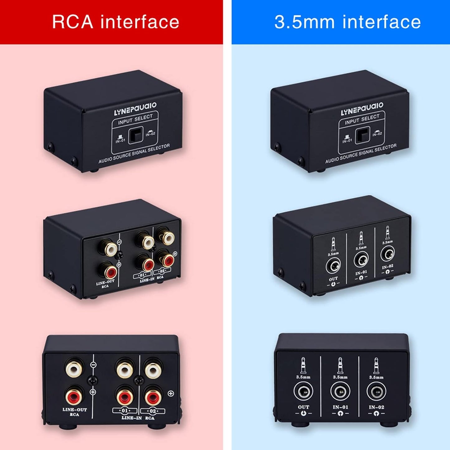Audio Switcher RCA 2 in 1 Out/1 in 2 Out A/B Switch Stereo Audio Splitter Box with No Distortion RCA Jack for Switching Between Computer Speakers and Headphones
