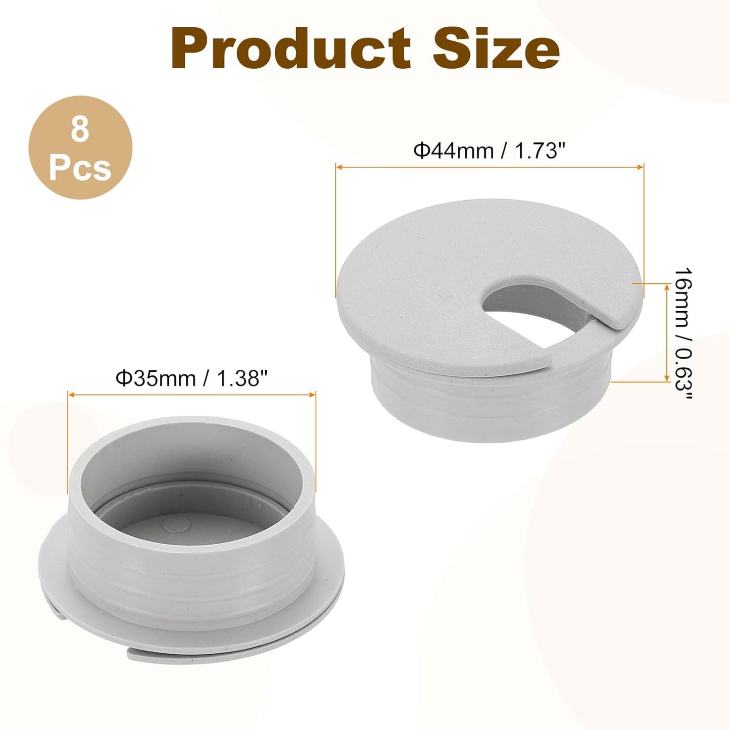 uxcell 8 Pcs 35mm (1.38 Inch) Desk Grommet, Plastic Cable Hole Cover, Wire Cord Cable Organizer for Home Office Computer Desk Cabinet, Gray