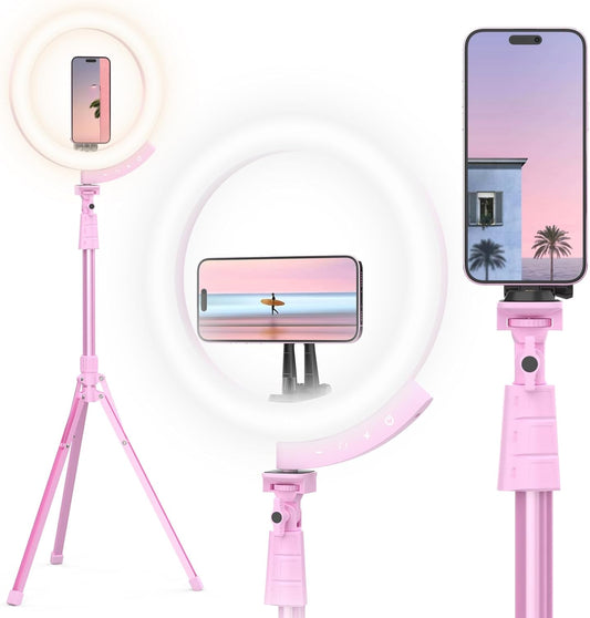 UBeesize Upgraded 12'' Ring Light with 62'' Tripod Stand and Magnetic Phone Holder,LED Selfie RingLight for iPhone with Remote,Circle Light for Tiktok/YouTube/Photography/Makeup/Live Stream Pink