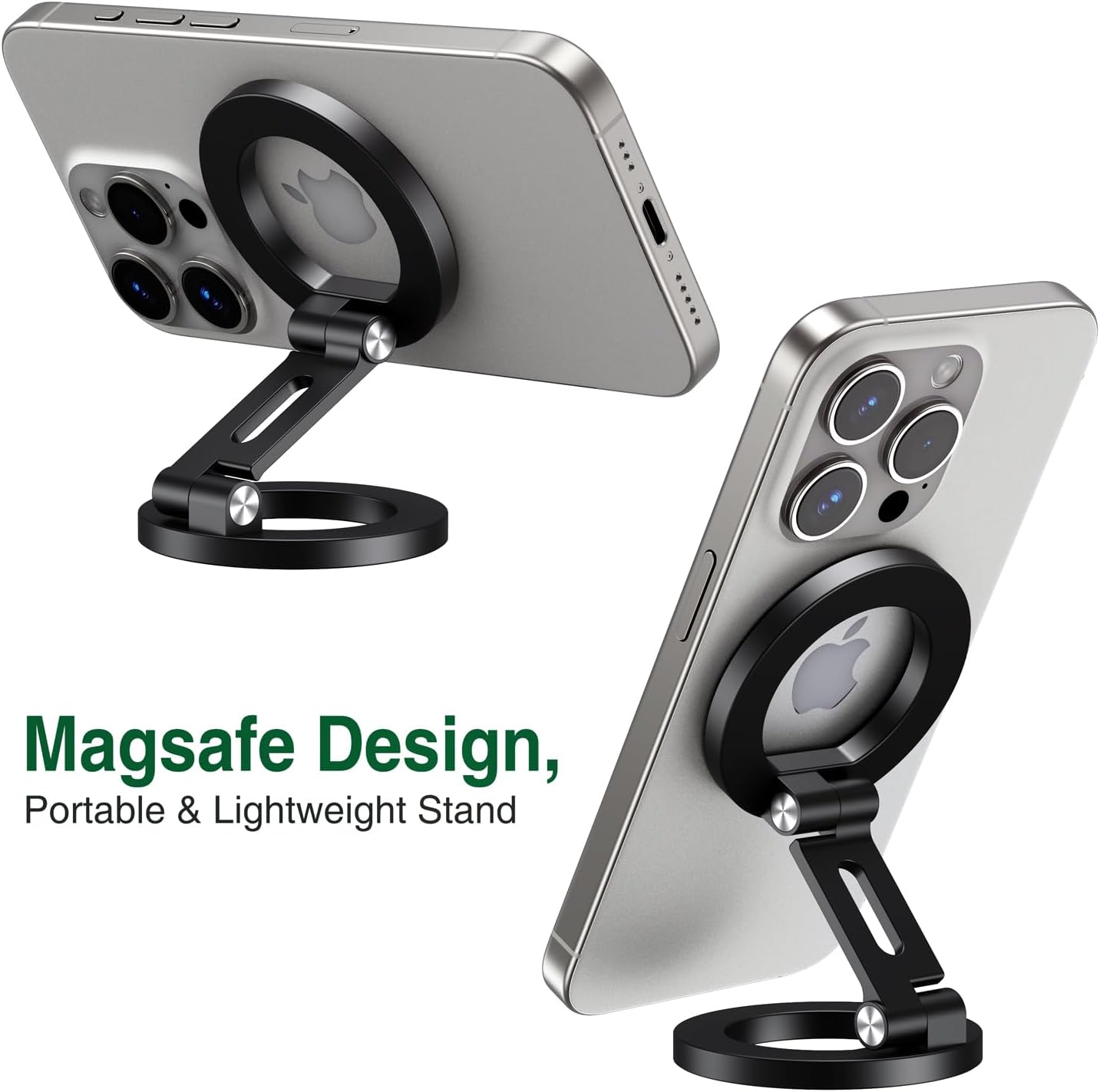 elitehood Magnetic Phone Stand, Small & Portable Magnetic Phone Holder [Dual Strongest Magnets], for Magsafe Foldable iPhone Stand, Universal Cell Phone Stand for Desk Gym Mirror Wall, Black