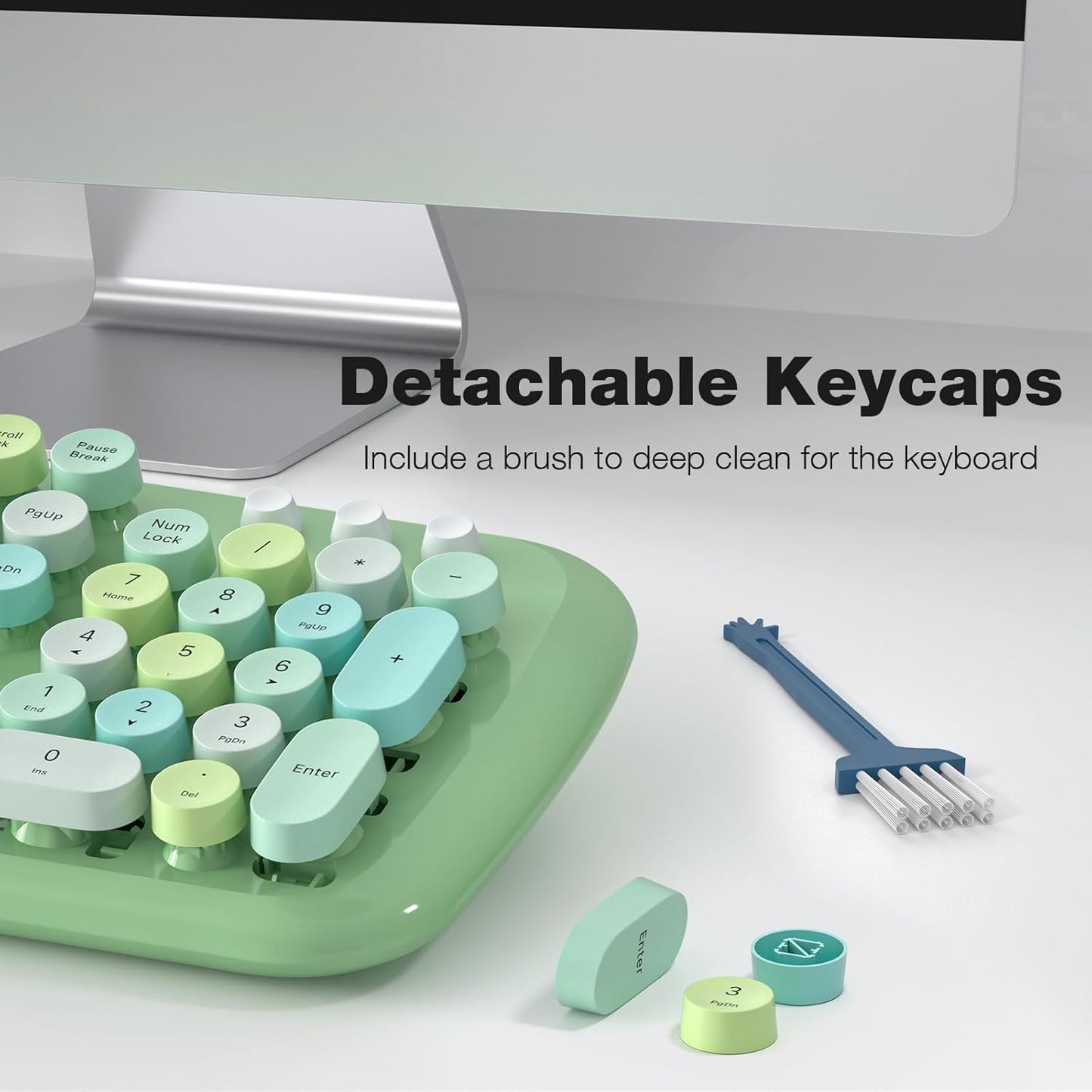 KNOWSQT Wireless Keyboard and Mouse Combo Pale Green - Colorful 104 Key 2.4G Round Keycap Typewriter Keyboards, USB Dongle Plug and Play, for Laptop, Windows, PC, Computer, Desktop