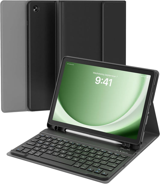 for Samsung Galaxy Tab A9 Plus Case with Keyboard, A9+ 11 Inch 2023 (SM-X210/X216/X218) Tablet Case with Detachable Wireless Keyboard, Multi-Angle Stand Folio Cover with S Pen Holder, Black