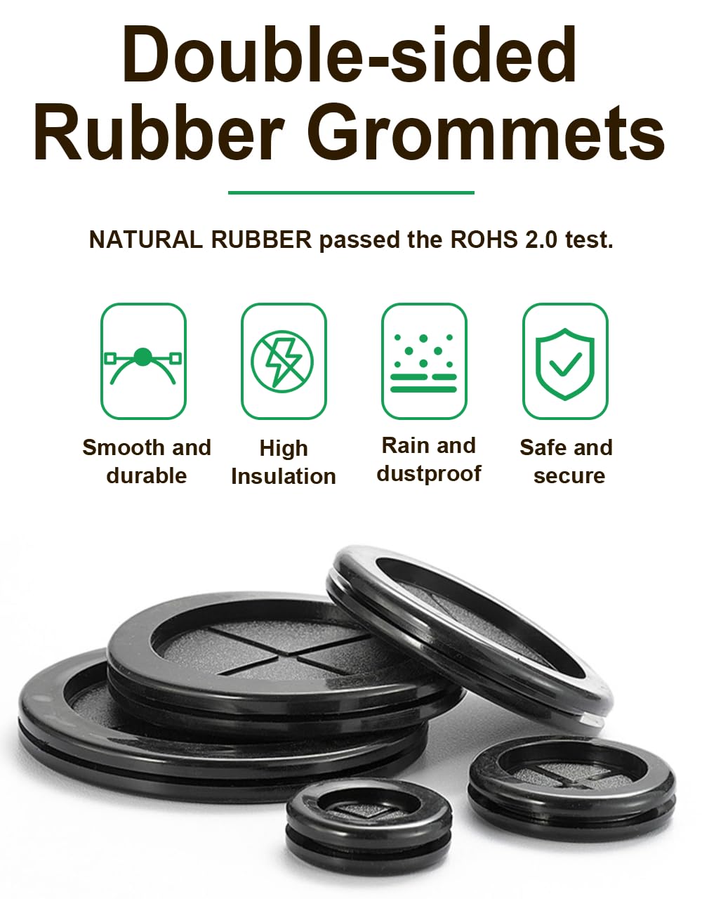 110 Pcs Rubber Grommets Kit - Rubber Plugs for Holes Assorted 6 Sizes 5/16 3/8 1/2 5/8 7/8 1 Inch, Waterproof Firewall Automotive Wires Cables Grommets Set for Sheet Metal Electric Box Desk
