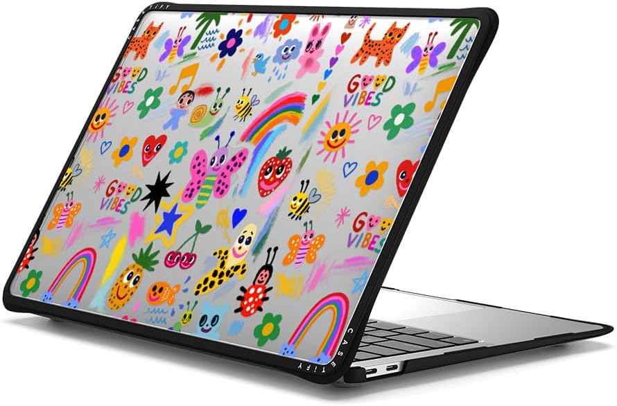 CASETiFY Impact MacBook Air 13" (M1/Intel) Case [Cushioned Impact Corners/Scratch-Resistant/Anti-Slip Grip] - Good Vibes - Clear Black