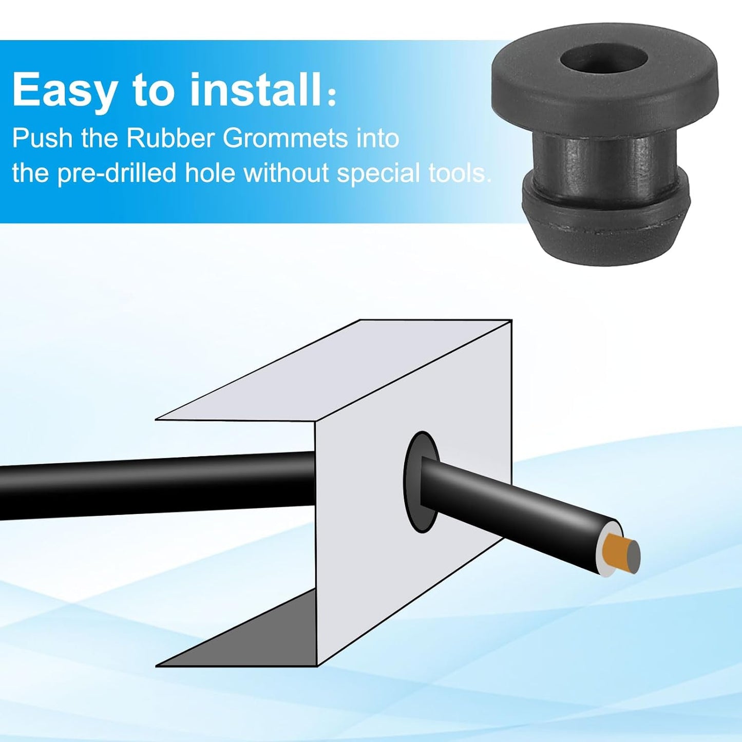 PATIKIL 6.5mm / 1/4 Inch Drill Hole,3/16 Inch ID Rubber Grommets, 15Pcs Top Hat Grommet for Wiring Eyelet Ring Gasket Automotive Firewall Cable Hole Plugs Wires Protection, Black