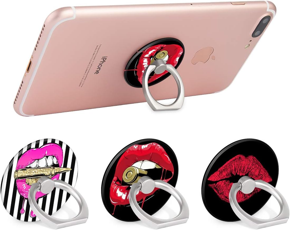Bonoma Phone Ring Stand, 3 Pack Lips 360 Degree Rotation Finger Grip Stand Holder Compatible with Smartphones and Tablets