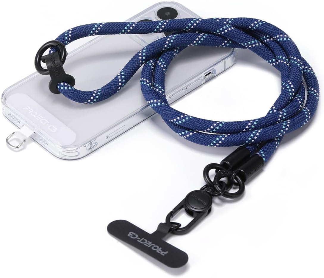 project-cb Phone Lanyard×1,Phone Tether Tab×2,Cell Phone Lanyards for Around The Neck,Rope Lanyard,Universal Adjustable Phone Strap Crossbody,Cell Phone Chain(Blue)