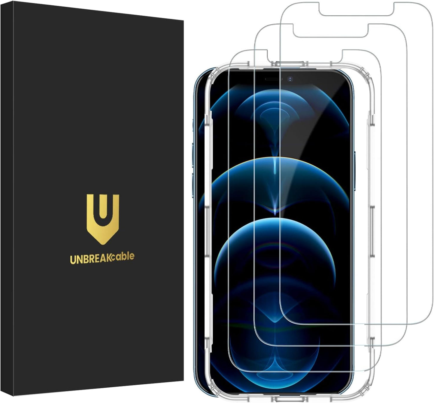 UNBREAKcable 3-Pack Screen Protector for iPhone 12 Pro Max, Double Shatterproof Tempered Glass [Easy Installation] [9H Hardness] [99.99% HD Clear] [Case Friendly] for iPhone 6.7 inch