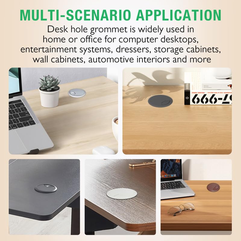 5 Pcs Desk Grommet 3-1/8" / 80 mm, Desk Cord Hole Cover, Cable Grommet ABS Plastic, Desk Hole Grommet for Home & Office Pc, Detachable Adjustable Cable Cord Organizer-Light Grey